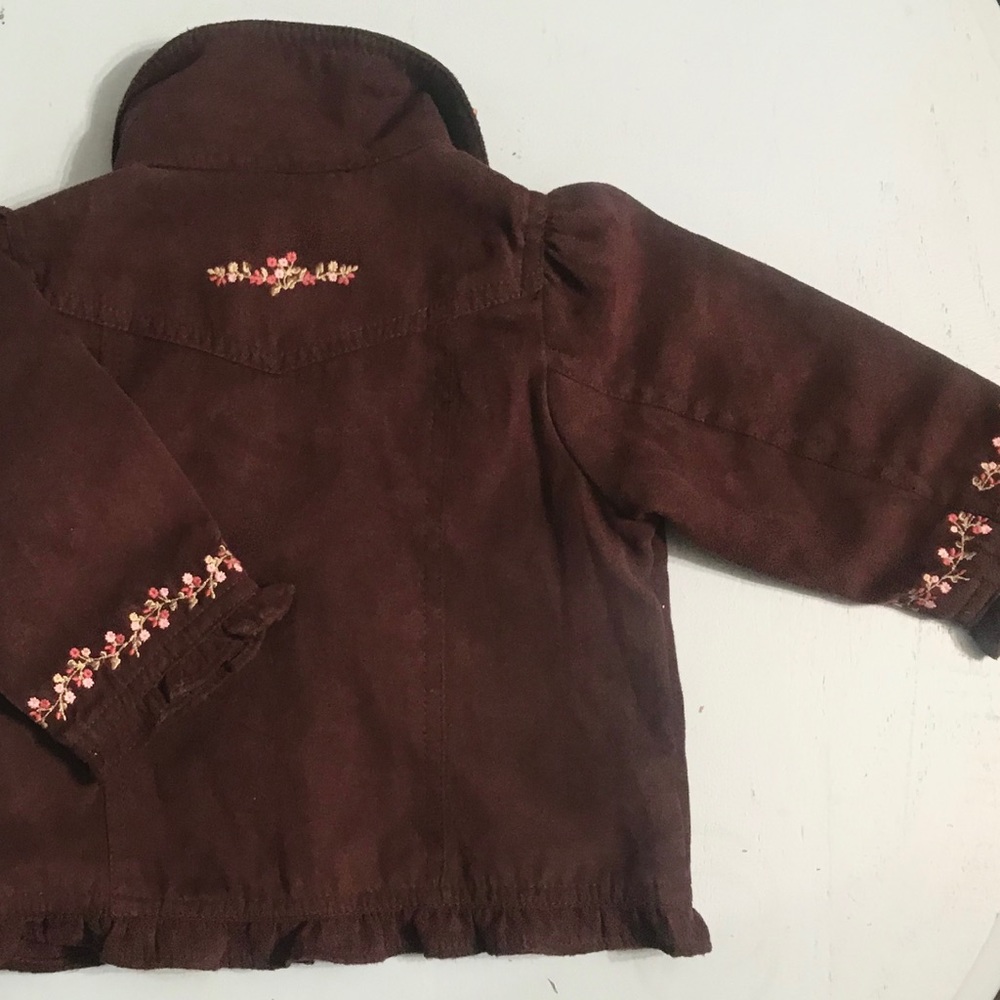 GAP Baby Brown Suede Floral Embroidered Button Up Blazer Ruffle Trim Jacket